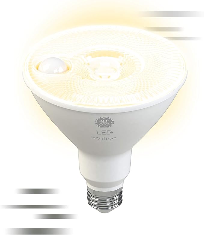 GE LED+ Motion LED Light Bulbs, PAR38 Outdoor Security Floodlights, 15W, Warm White (3 Pack)