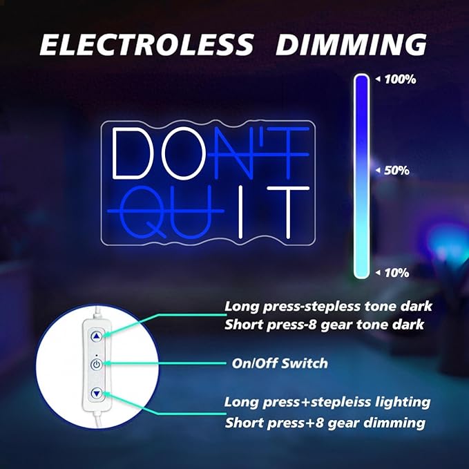 Dimmable Don't Quit Neon Sign for Wall Decor, USB LED Light for Home Gym Bedroom Man Cave Office, DO IT Inspirational Gamer Room Decorations