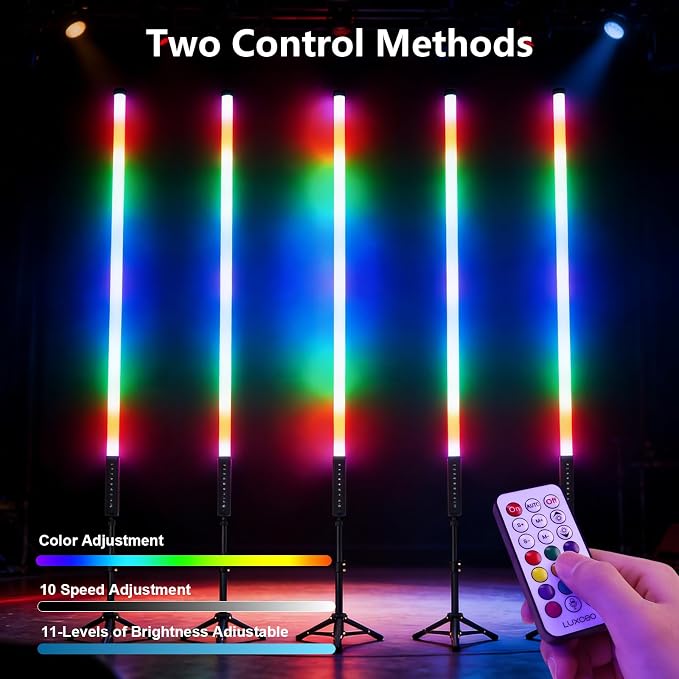 2 Pack 4ft Portable Battery Powered Tube Light 5000 mAh Handheld LED Tube Lights 120cm with Tripods, 500 Vivid Effects, for DJ Lighting, Dance, Photography, Light Painting, YouTube, Night Bar, Party