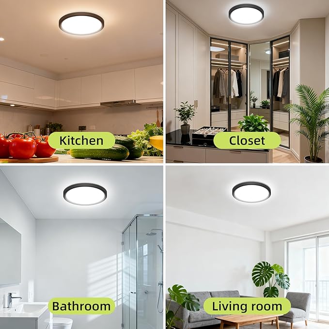 hepside LED Flush Mount Ceiling Light, 13Inch 24W LED Ceiling Lights Fixture,5 Color Temperatures in One,Ultra-Thin Flush Mount Light Fixture for Closet Bathroom Hallway Bedroom Laundry (Black)