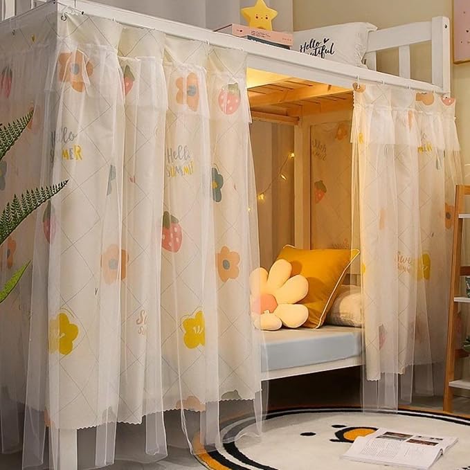 Dorm Blackout Privacy Bottom Bunk Bed Curtains - 2 Panels 78.7"x45.3", No Drill Installation for Twin Loft Beds, Light Blocking Under Bed Canopy with Hanging Hooks & Ropes