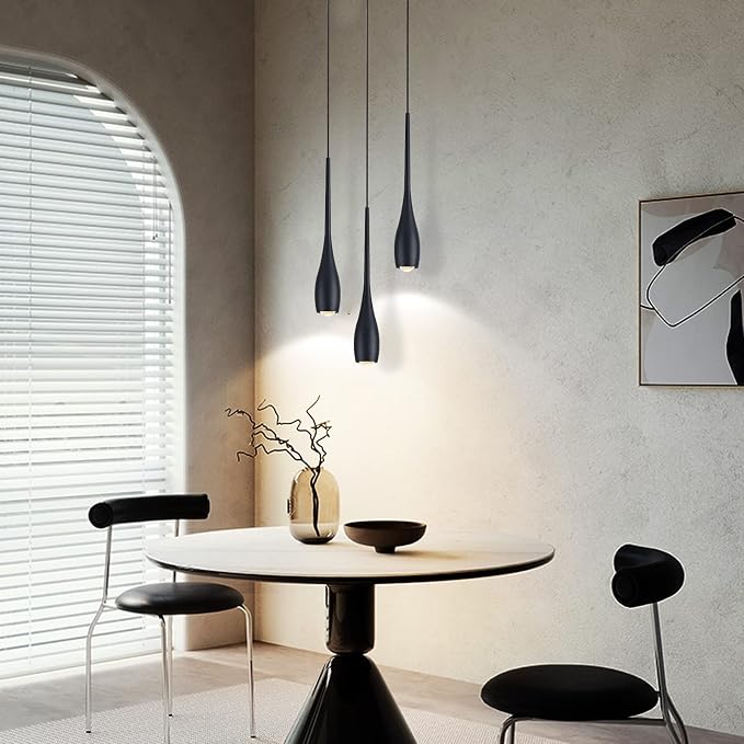 Black Pendant Light for Kitchen Island, LED Dimmable Pendant Light fixtures, Small Modern Industrial Adjustable Cord Hanging Pendant Light for Over Sink, Bar, Dining Room, Bedside