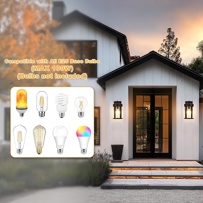 Dusk to Dawn Outdoor Lights Fixture Wall Mount–Modern Geometric Industrial Black Exterior Wall Sconce, Waterproof Anti-Rust Outside Porch Light for House Patio Entryway Garage (2 Pack)