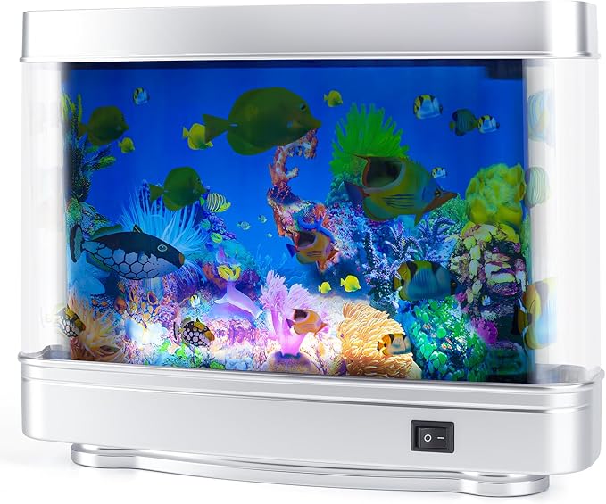 Fake Fish Tank Lamp – Frutiger Aero Decor Artificial Fish Tank with Moving Fishes – Relaxing Fake Aquarium Light & Plug-in Night Light for Kids, Adults, and Home Décor