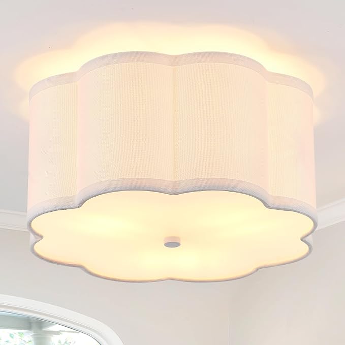 13" Modern White Semi Flush Mount Ceiling Light Fixture, 3-Light | White Linen Petal Shade, Modern Style For Bedroom, Hallway And Kitchen; Close-To-Ceiling, E26, Dimmable, Easy Install
