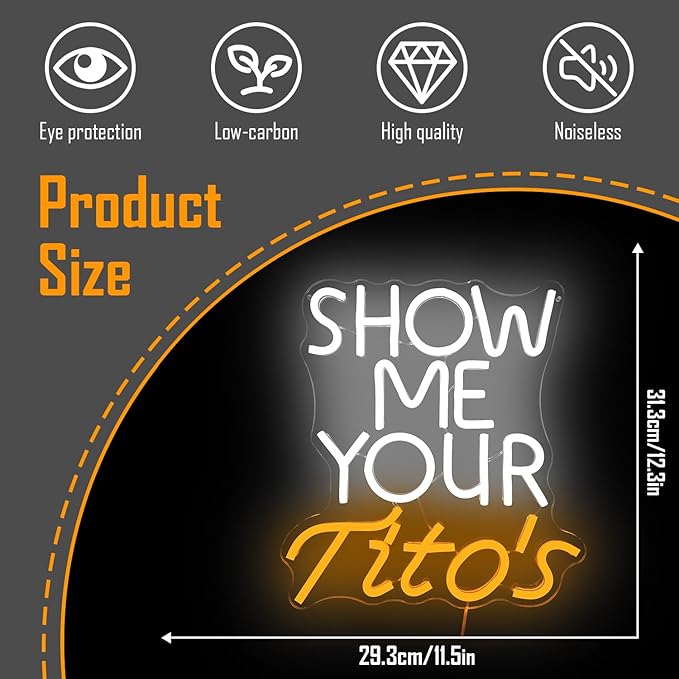 Show Me Your Titos Neon Sign merchandise Neon Led Sign Bar Neon Sign for Man Cave Dimmable Neon Light Up Sign for Beer Bar Pub Business Club Party Bistro Garage Gift