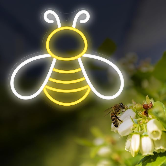 CoolGift Mart Bee Neon Sign - Dimmable Honey Neon Light Wall Decor, Birthday Party Decorations for Home, Patio, Garden, Bars, Hotels, Stores - Gift for Friends, Family, and Kids