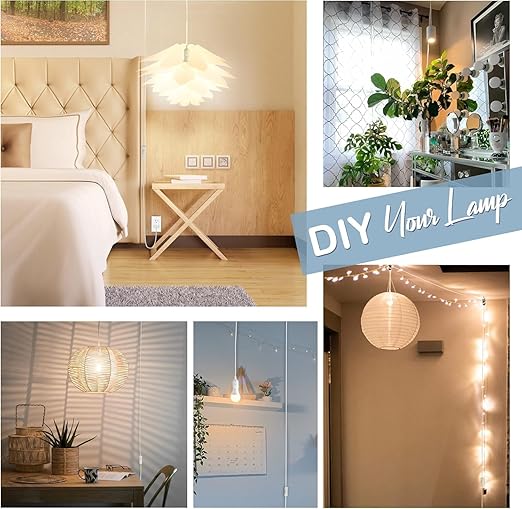 JACKYLED Extension Hanging Lantern Cord Cable 4-Pack 20ft UL 360W with E26 E27 Socket On/Off Button Pendant Lighting White