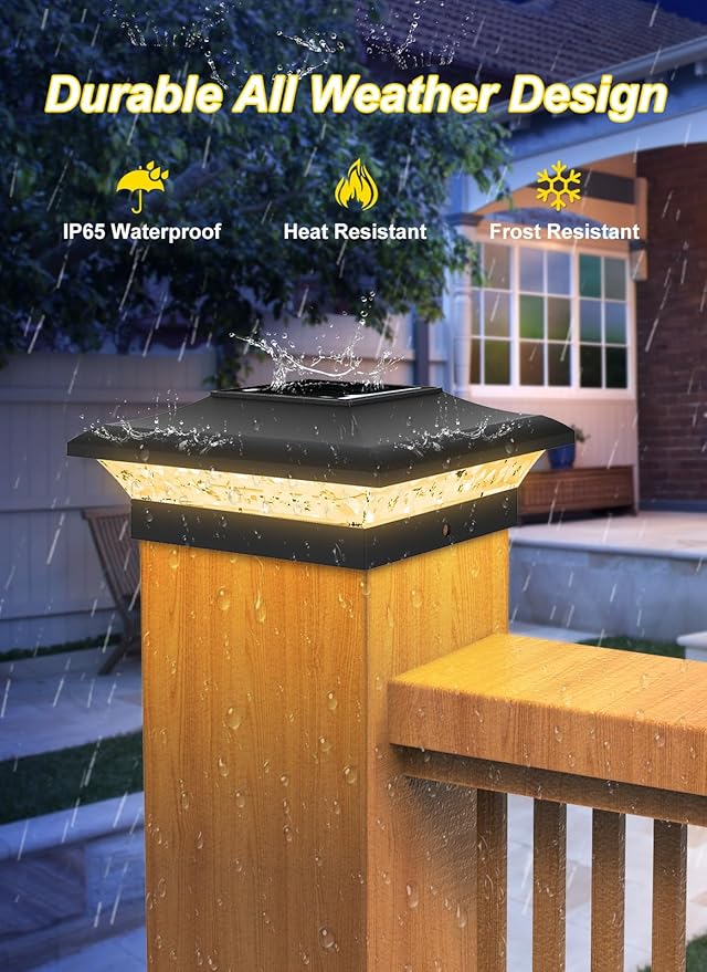 T-SUN 4x4 Fence Post Solar Lights Outdoor Waterproof - Auto Dusk to Dawn Solar Lighting for Deck, Vinyl/Wooden Posts | 12 Pack Weatherproof Warm & Cool White Patio Lights (Black)