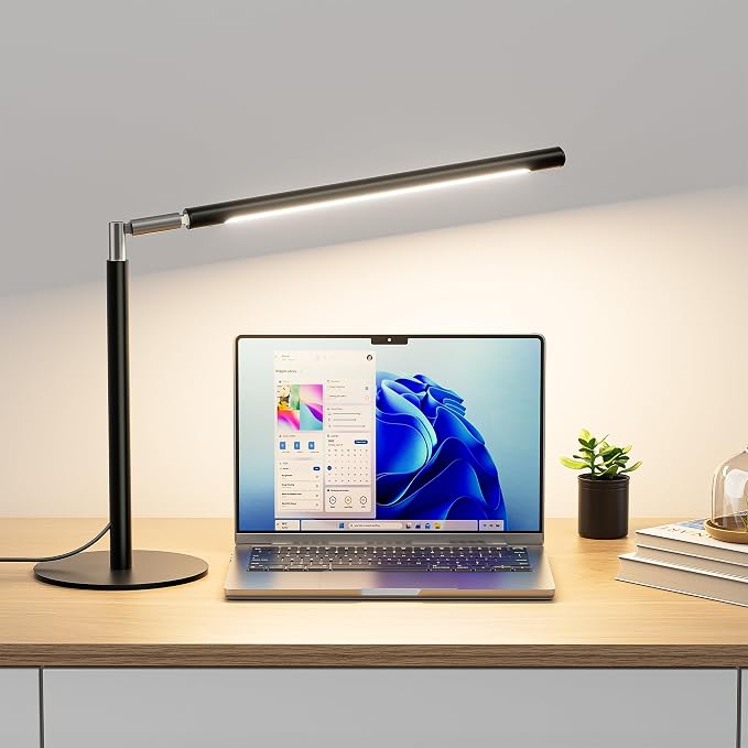 Metal LED Desk Lamp, 16" Dimmable Desk Light with Base, 15W 1200LM, Adapter Included, Color & Brightness Adjustable, Modern Tall Table Lamp for Home Office Reading Study Task Laptop, Black