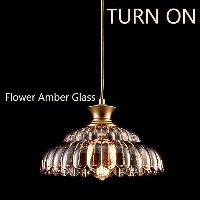 HYDELITE Vintage Amber Glass Pendant Light with Adjustable Hanging Cord | Modern Gold Kitchen Island Pendant Light Fixture Adjustable for Dining Living Room Restaurant Entryway