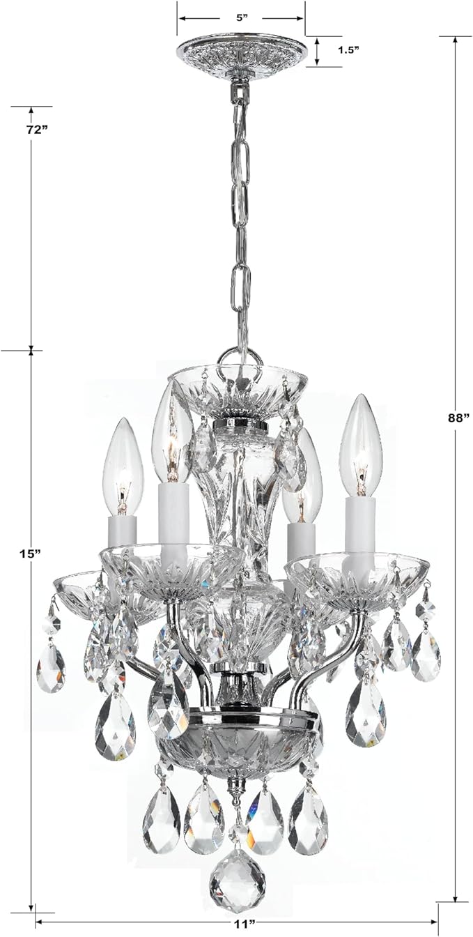 Traditional Crystal 4 Light Hand Cut Crystal Polished Chrome Mini Chandelier