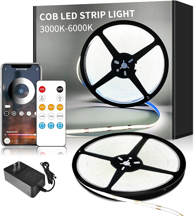 32.8ft COB LED Strip Lights DC 24V Dimmable 6000K White | Flexible LED Tape Light for Bedroom, with Remote and app Control LED Tape Lights CRI90+,for DIY Home Decoration