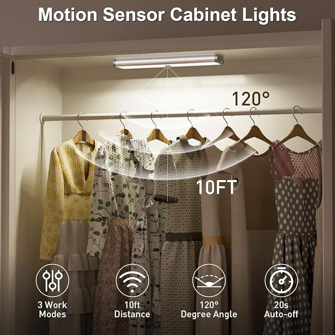 Under Cabinet Lighting,Rechargeable Motion Sensor Light Indoor Night Lights with Remote,58LED RGB under cabinet lights Bar,15Colors Wireless Under Counter Light Closet Lights for Kitchen,5pack