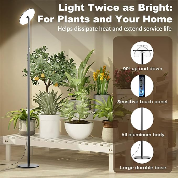 Grow Light for Indoor Plants 60W Full Spectrum LED, 85'' Adjustable Standing Plant Light, Tall Grow Light with Timer & 10-Level Dimmable, Ideal for Large Plants & Indoor Trees