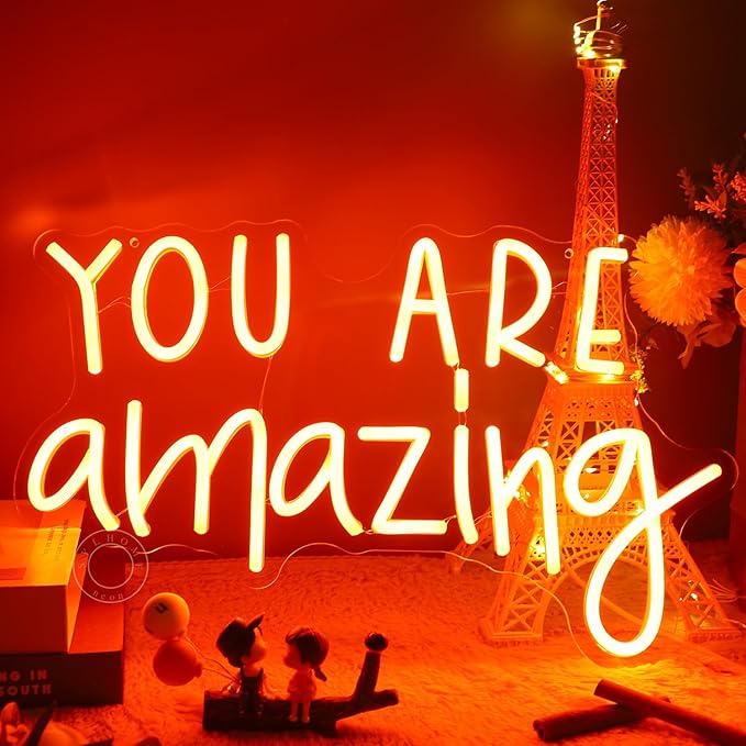 SYLHOME Orange You Are Amazing LED Neon Light Sign 5V Girls Boys Bedroom Living Room Classroom Wall Decor Sign Hanging Smart Birthday Decoration USB 16.9" X 10.6"