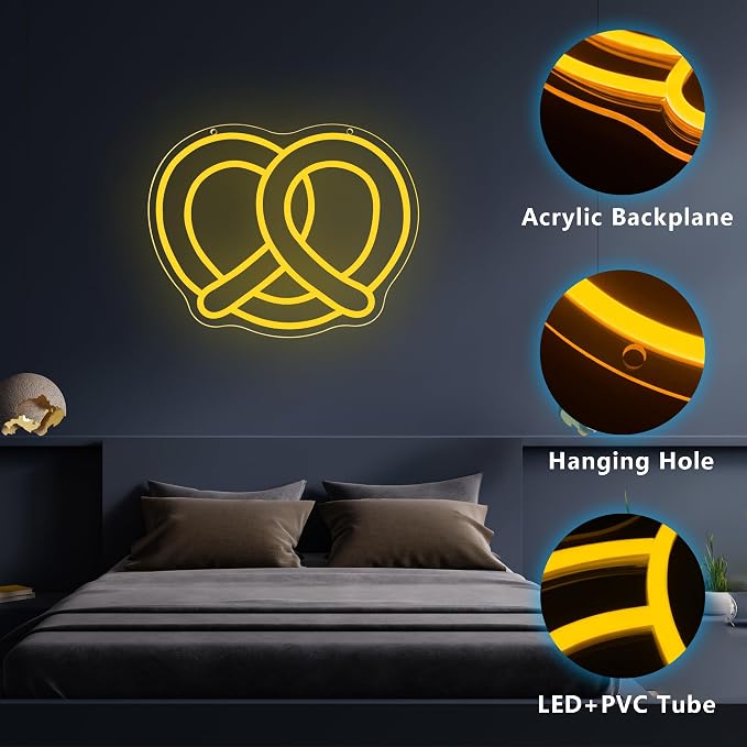 Pretzel Bakery Neon Signs for Wall Decor,Dimmable Business Bread Neon Sign,USB Powered Food Sign for Kitchen Restaurant Man Cave Party Coffee Bar Christmas Birthday Gifts(12.9 * 10.2in)