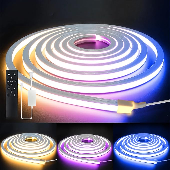 LED Strip Lights 16.4ft 110-120V,Dimmable Silicone Neon Rope Lights,Flexible Outdoor Waterproof Neon Strip Lights for Kitchen,Mirror,Cabinet,DIY Lighting