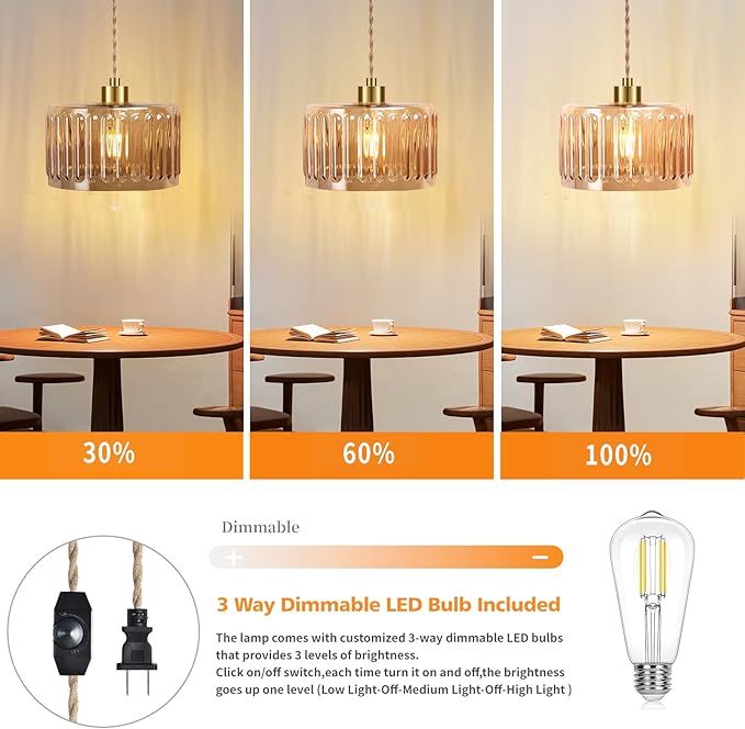 Plug in Pendant Light Hanging Lights with in Cord Mid Century Modern Gold Hanging Lamp Flower Glass Amber Vintage Dimmable Chandelier Ceiling Fixture for Living Room,Kitchen,Boho