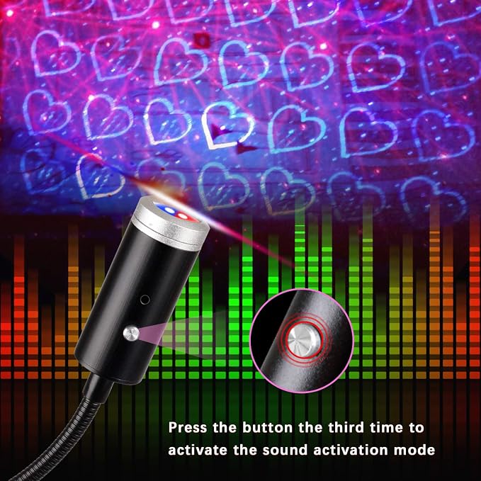 USB Star Night Light for Car Interior,Ceiling, Bedroom, Party and More | 9 Functional Modes , 24 Lighting Effects,Sound Activated Strobe Atmosphere Decorations