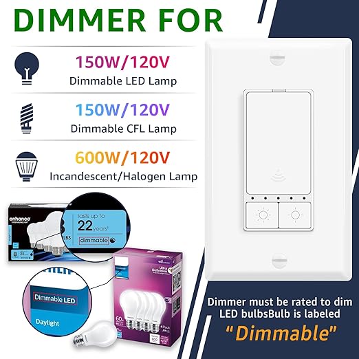 Greencycle Smart Dimmer Switch,4PK Single Pole, Needs Neutral Wire,2.4GHz WiFi Light Switch,Work with Alexa and Google Home, ETL Certified,No Hub Required,for Dimmable 150W LED CFL,600W Incandescent
