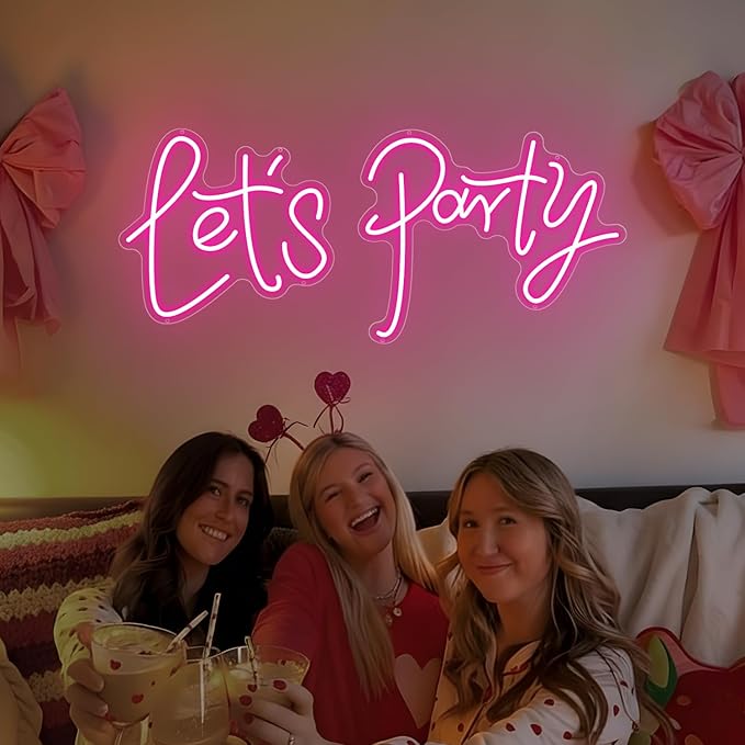 36.9x16.1 Inch Large Let's Party LED Neon Sign,Dimmable Pink Neon Light Sign for Wall Decor, Bachelorette Party, Engagement Party, Wedding, Bar & Birthday Decor