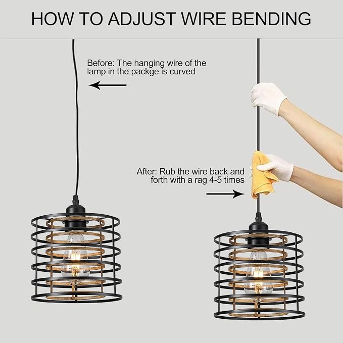 Farmhouse Pendant Lights Kitchen Island, Kitchen Hanging Light Fixtures Wood Grain Cage Metal Lighting for Dining Room Bedroom Bar Office Entryway Hallway, Industrial Black, 1 Pack