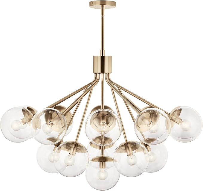 Kichler Silvarious 16-Light Convertible Chandelier, Soft Modern Light with Clear Glass in Champagne Bronze, for Dining Room, Living Room or Foyer (26" x 38"), 52702CPZCLR