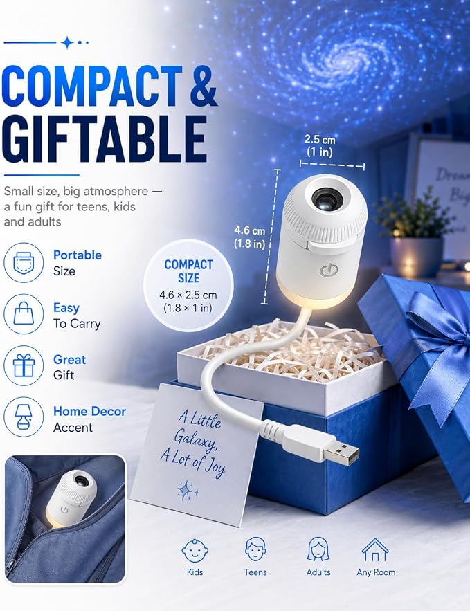 HD Smart Dynamic 5D Holographic Night Light Projector, Starry Sky Galaxy Projection Lamp with 360° Flexible Gooseneck, Touch Control Dimmable Star Projector for Bedroom (12 Projection Films)
