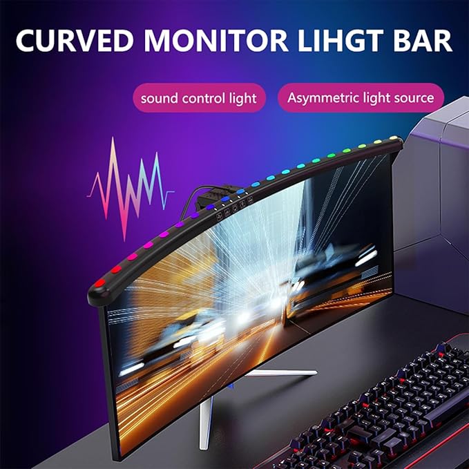 Diyeeni Curved Monitor Light Bar with Touch Control, 3 Color Temperatures (3200k, 4500k, 6900k), Dimmable RGB, Timing Function for Gaming and Office