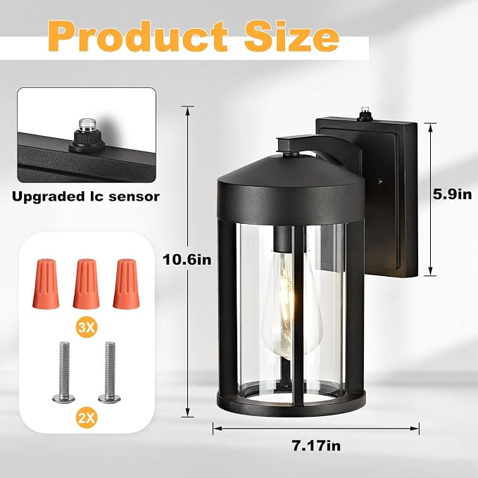 Dusk to Dawn Outdoor Lights Fixture Wall Mount–Modern Geometric Industrial Black Exterior Wall Sconce, Waterproof Anti-Rust Outside Porch Light for House Patio Entryway Garage (2 Pack)