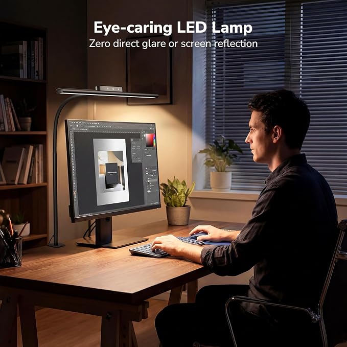Lepro Led Desk Lamp for Home Office, Desk Light with Clamp, 11W 700LM Black | Clip on Task Light, Eye Caring 25 Lighting Modes, Flexible Gooseneck, Architect Lamp for Monitor, Workbench, Draft, Crafts