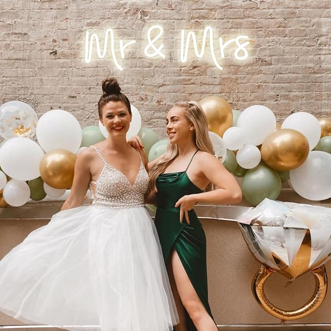 Mr and Mrs Neon Sign Wedding, Aslanka LED Mr & Mrs Light for Backdrop Decor, Neon Mr Signs for Shower Engagement Arch Flower Background Reception Desk Home Decoration Gifts, 19.6 x 5.5in(Warm White)