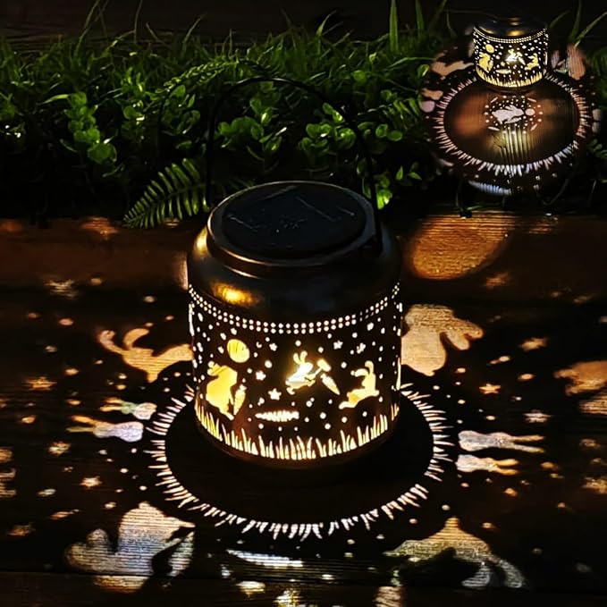 Rabbit Solar Outdoor Waterproof Lantern Garden Decor Birthday Gifts for Women Mon Grandma Metal Hanging Solar Lights Outside LED Bunny Lanterns for Yard Patio Lawn Pathway Landscape (Rabbit)