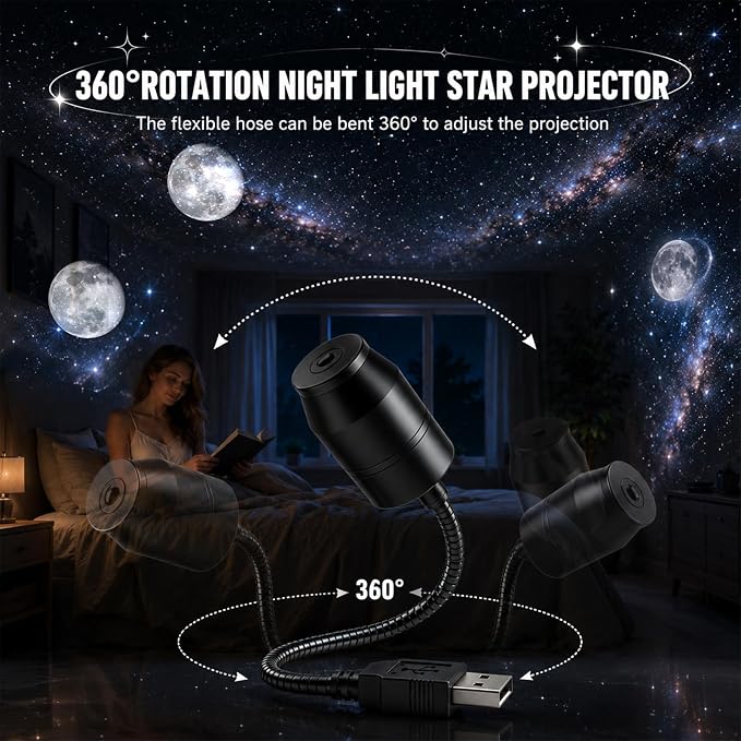 USB Galaxy Projector Night Light, Galaxy Starry Sky Night Light Projector,360°Rotation Night Light Star Projector with Romantic Atmosphere, Portable Mini Star Roof Lights for Car Bedroom Decor (1PCS)