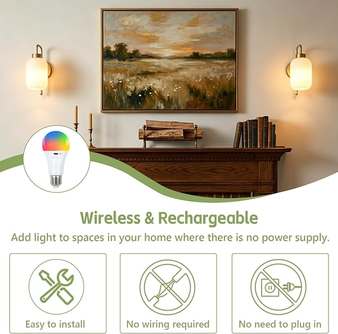 LAMSU Vintage Battery Operated Wall Sconces Set of 2, Wireless Wall Lights with Cream Glass Shade, Remote and Color Temperature Bulb, Gold Rechargeable Cordless Wall Lamps for Bedroom Living Room