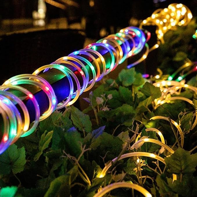 RUICHEN Solar Rope Lights Outdoor String Lights, 16.5 Ft 50 LED Tube Light Waterproof Copper Wire Fairy Lights for Garden Fence Yard Christmas Wedding Party (Multicolor)
