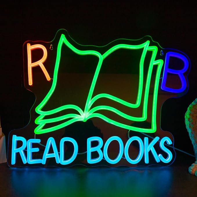 Read Books Neon Signs for Wall Decor, Dimmable Neon Light Library Decor Book Classroom LED Signs, Reading Corner Book Club Decoration Christmas Gifts 16.54 x 12.6 inch