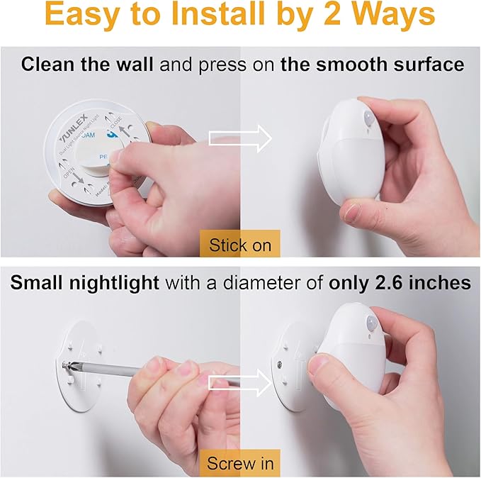 2 Pack Amber Night Light, Battery Operated Night Light, 2.6" Small Sticky Lights, Dimming, 3 Light Modes, Motion Sensor Lights for Kids, Baby, Sleep, Bedroom, Bathroom, Toilet, Travel, Stairs