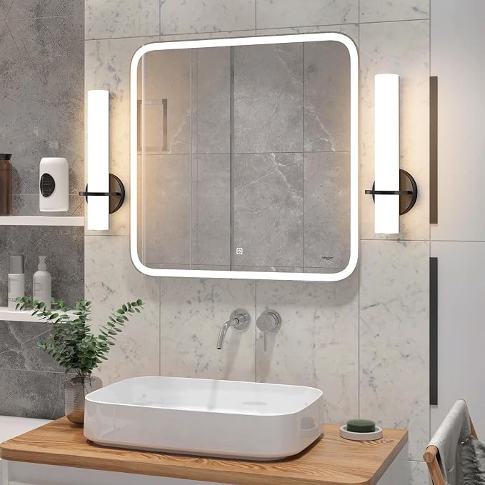 AIJIASI Wall Sconce Light - 15 inch Modern Black Bathroom Light Fixtures Wall Sconces Set of Two Dimmable LED Sconce Lighting, 15W 3000K Wall Light with Acrylic Shade for Bedroom Stairway Living Room