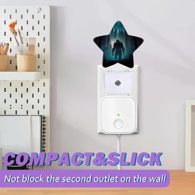 Bigfoot Night Lights Plug Into Wall,Fantasy Forest Dusk to Dawn Light Sensor Night Light for Kids, Energy Efficient Sleep Friendly Lamp for Bedroom Bathroom Nursery