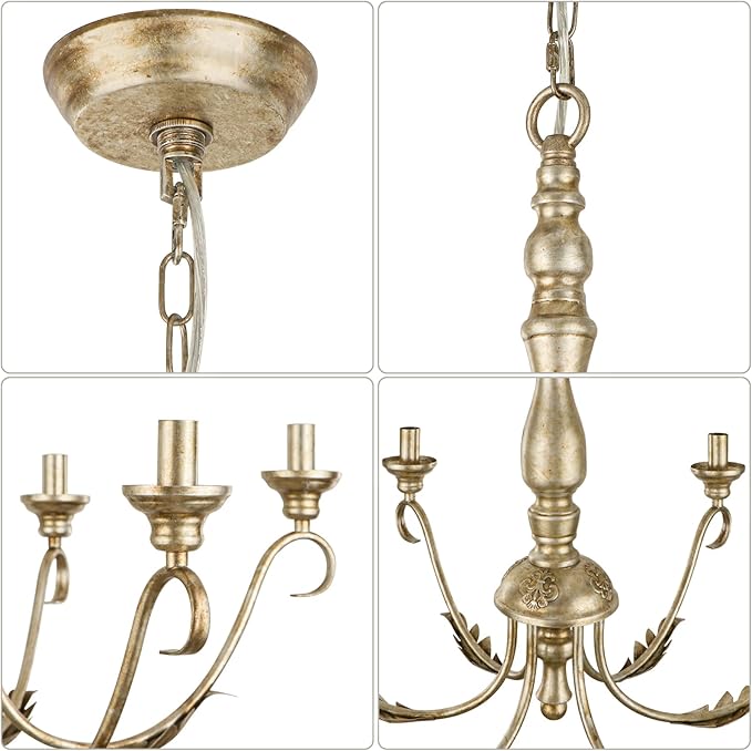 6-Light Farmhouse Chandelier, 23.62'' Antique Rustic Chandeliers for Dining Room, Adjustable Vintage Metal Hanging Pendant Light Fixture for Kitchen Island Entryway Foyer Hallway Bedroom