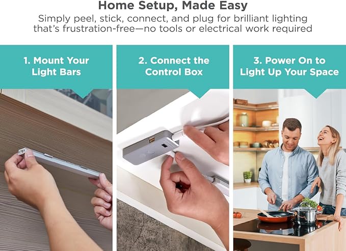 Black+Decker LED Under Cabinet Light Kit, Motion Sensor, Dimmable, Linkable, 3 Color Settings, Tool-Free, for Kitchen, Cabinets and Closets, (3) 9" Bars