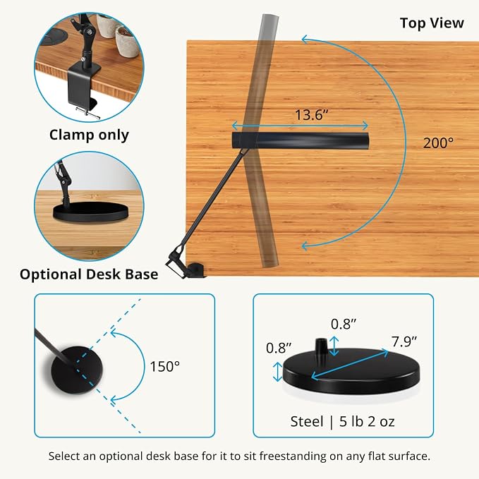 UPLIFTDESK E7 LED Desk Lamp with Clamp - 3 Color Mode Architect Desk Lamp | Dimmable Desk Lights for Home Office, Computer Desk Light with Adjustable Swing Arm, Modern Desk Lamp for Standing Desk