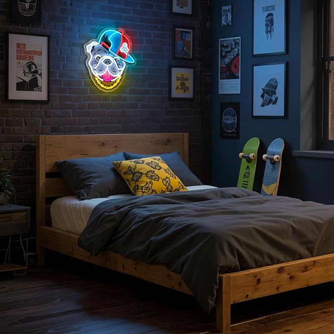 Hip-Hop French Bulldog Neon Sign, Bull Dog Led Sign for Wall Decor, Usb Powered Adjustable Brightness Led Light for Bedroom Bar Pub Game Room Party Man Cave Decor, Unique Gift