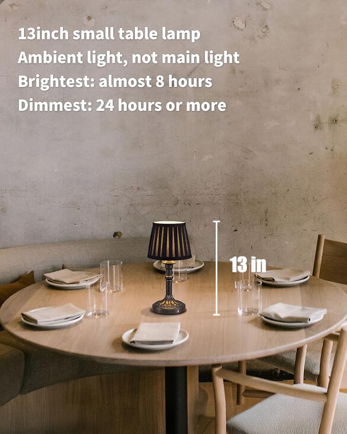 KDG Mottled Silver Cordless Table Lamps Set of 2, Black Fabric Shade Light | 2700K Stepless Dimmable 4000mAh Battery Powered Portables Small Desk Lamp, LED Lighting for Living Room, Dining Room, Bedroom