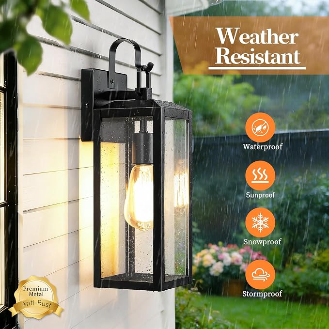 16'' Outdoor Wall Lights 2 Packs, Black Exterior Lighting Fixtures | Large Front Porch Light Outside Lights for House, Waterproof Modern Outdoor Sconce Lanterns, Farmhouse Garage Door Light