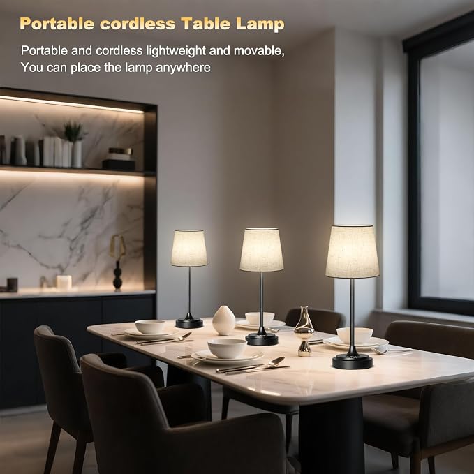 Wowag Cordless Table Lamp Rechargeable,5000mAh Battery Operated Desk Lamp,3 Colors & 7 RGB Stepless Dimmable,Touch Ambient Light for Bedside,Bedroom,Dining Room,Living Room,Black,FlaxenShade