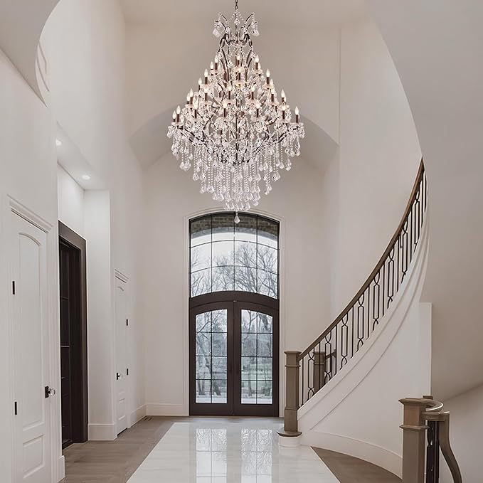 42 Lights Large Crystal Chandeliers for High Ceilings Maria Theresa Chandelier Light Fixture Vintage Chandelier for Foyer Hallway Entryway Staircase Brown 75" H x 49.2" D