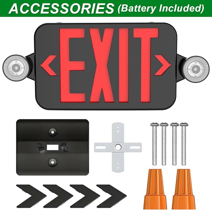 LED Exit Sign with Emergency Lights Dual LED Exit Light,Battery Backup | Two Bright LED Adjustable Heads Emergency Exit Lights, Hardwired Dual LED Combo Exit Lamp. ABS Fire Resistance UL 120-277V